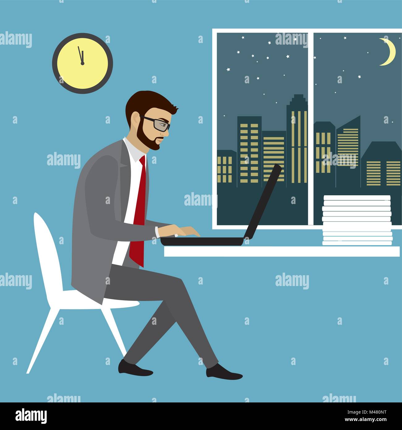 Office worker oder Geschäftsmann Arbeiten am Laptop. Nachtarbeit. Cartoon  Vector Illustration Stock-Vektorgrafik - Alamy