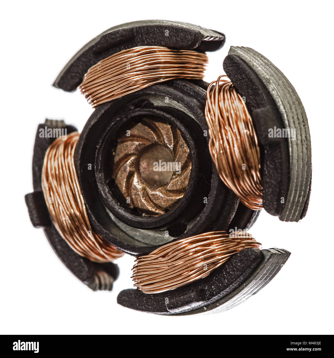 Stator der Elektromotor, isoliert auf weißem Hintergrund Stockfoto