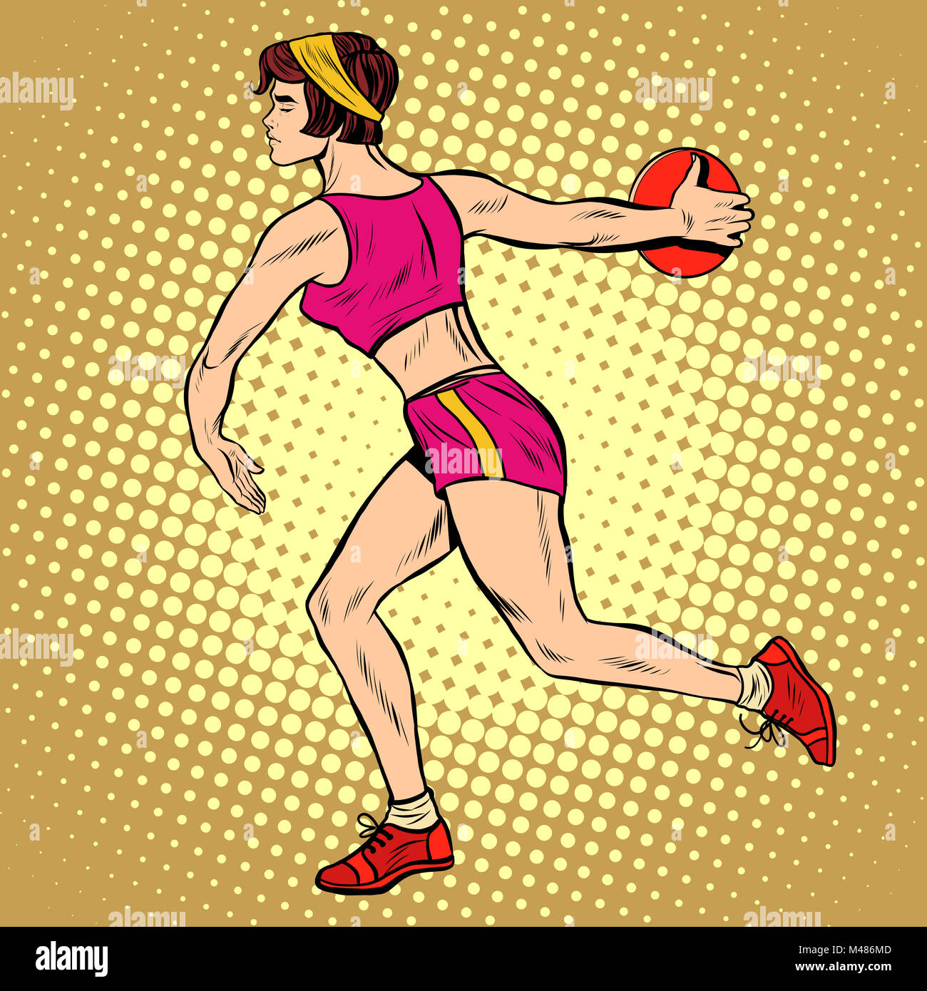 Diskus Werfer Leichtathletik Sommer Sportspiele für Mädchen Stockfoto