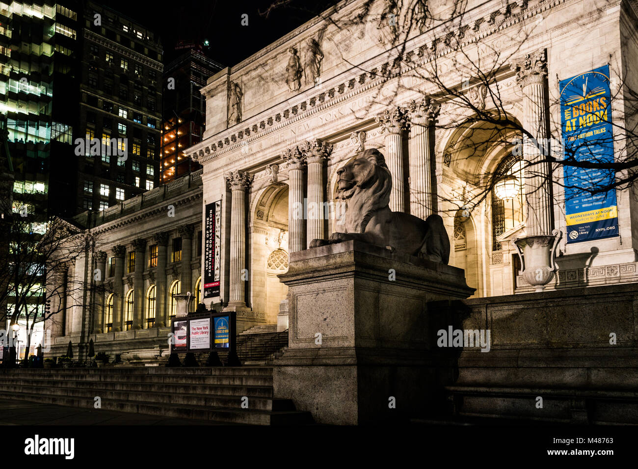 Lion Skulptur des NYPL Stockfoto