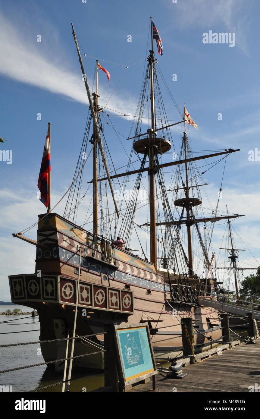 Replik der Kolonialzeit Schiffe an der Jamestown in Virginia Stockfoto