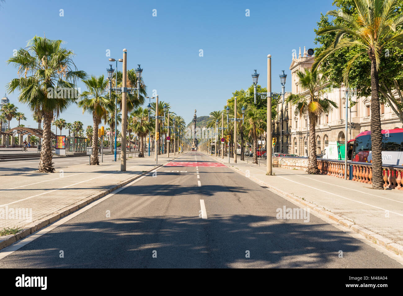 Der Boulevard Passeig de Colom in Barcelona Stockfoto