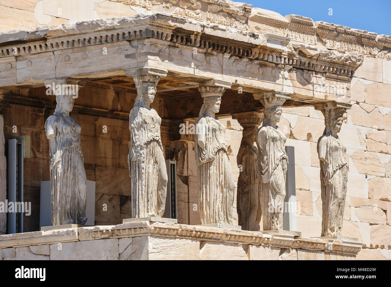 Karyatiden am Portal des Erechtheion, Akropolis Stockfoto