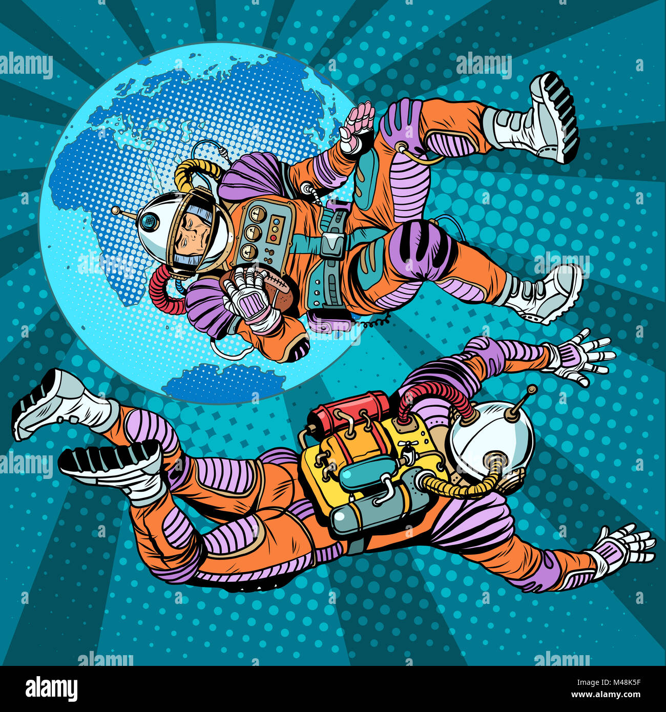 Schwerelosigkeit Astronauten im Weltraum über die Erde Stockfoto