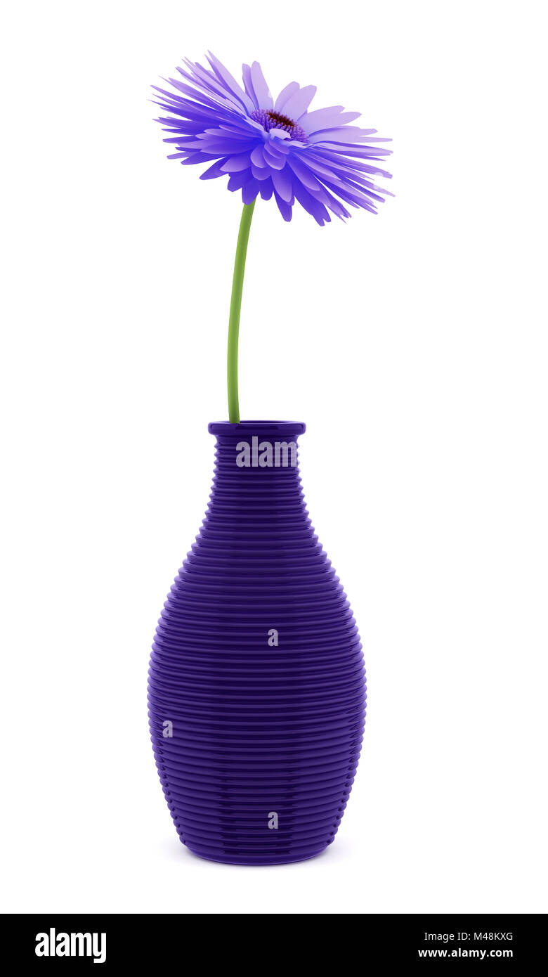 lila Blume in Vase isoliert auf weißem Hintergrund Stockfoto