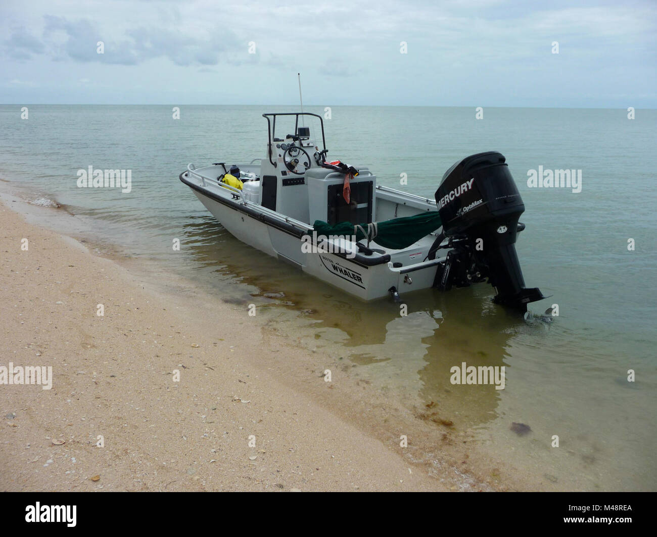 Forschung Boot auf Highland Beach. Stockfoto