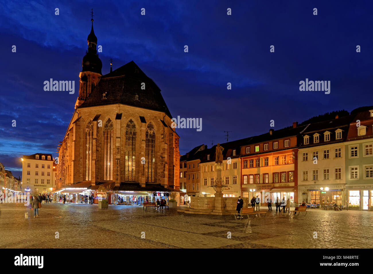 Heidelberger Marktplatz bei Nacht Stockfoto