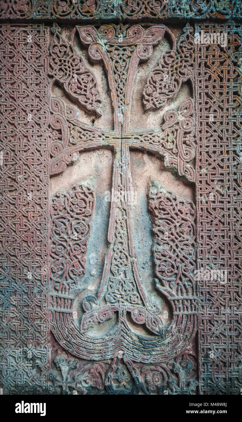 Khachkar, auch bekannt als eine armenische Kreuz-Stein Stockfoto