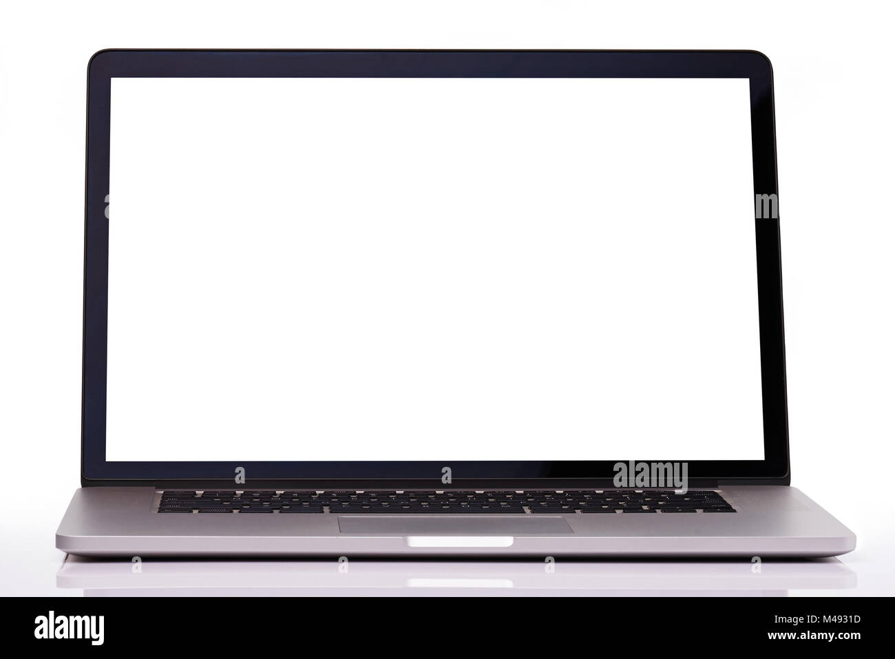 Modernen Laptop auf weißem Hintergrund öffnen. Leeren Bildschirm Thema Stockfoto