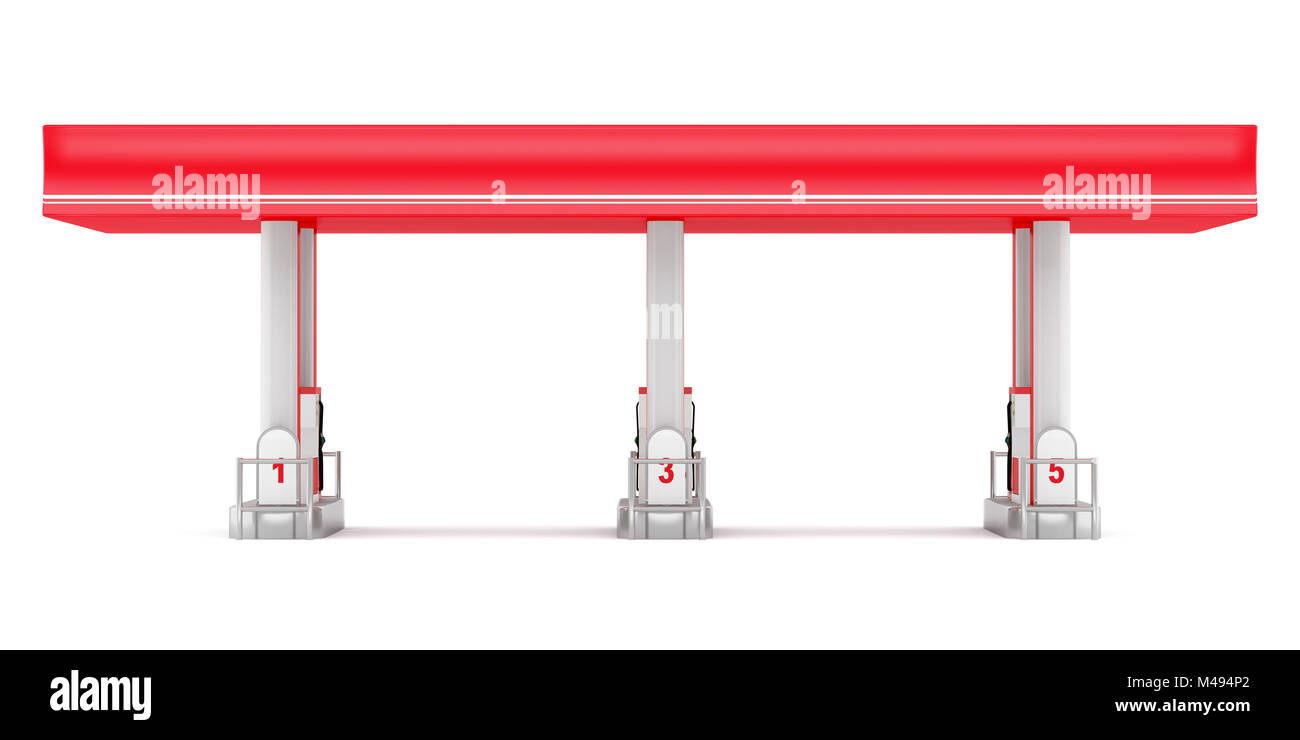 moderne Tankstelle isoliert auf weißem Hintergrund Stockfoto