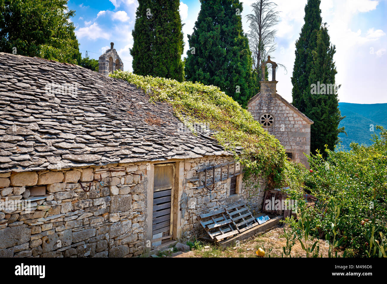 Alte Stein Dorf Skrip anzeigen Stockfoto