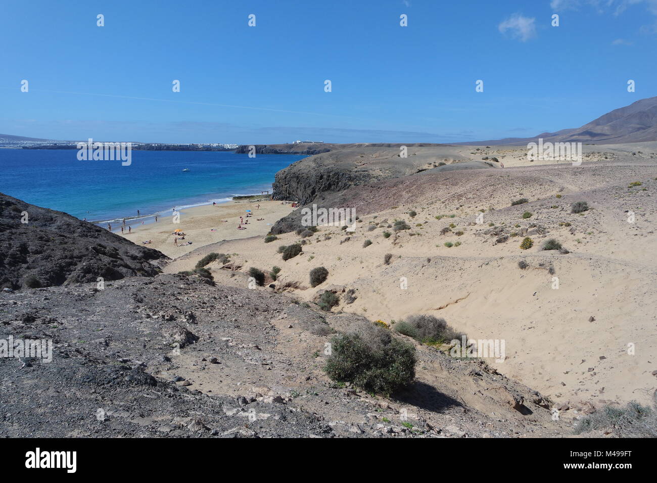 Blick auf Strand Papagayo, Lanzarote Stockfoto