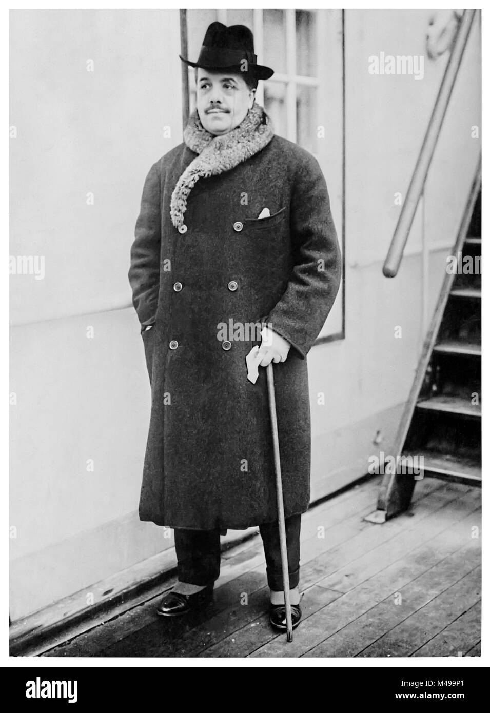 Sergei Pawlowitsch Diaghilew (1872-1929) russische Ballett impresario und Gründer des Ballets Russes bei seiner Ankunft in New York in 1916. Stockfoto