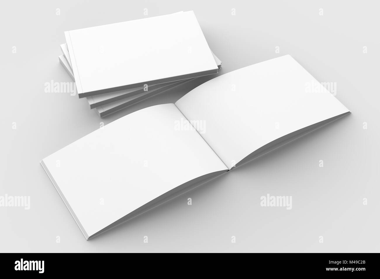 Horizontale - Landschaft gebunden Broschüre, Buch oder Katalog mock up auf weichen grauen Hintergrund isoliert. 3D-Darstellung. Stockfoto