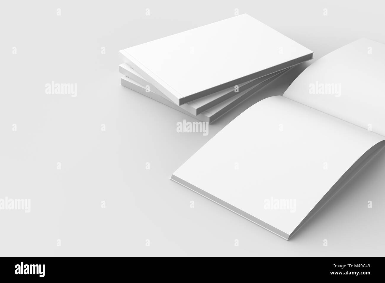 Horizontale - Landschaft gebunden Broschüre, Buch oder Katalog mock up auf weichen grauen Hintergrund isoliert. 3D-Darstellung. Stockfoto