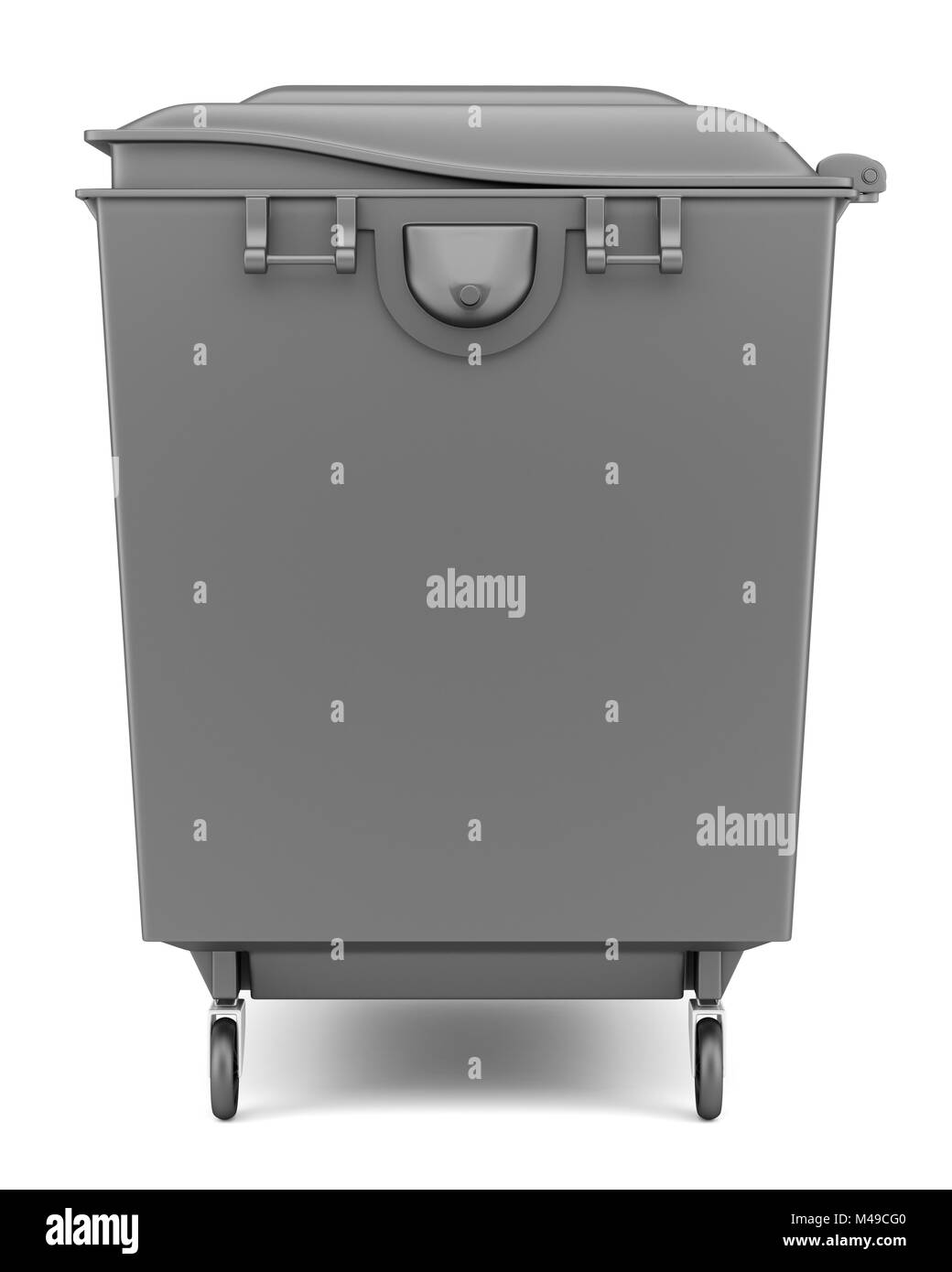 graue Müllcontainer isoliert auf weißem Hintergrund Stockfoto