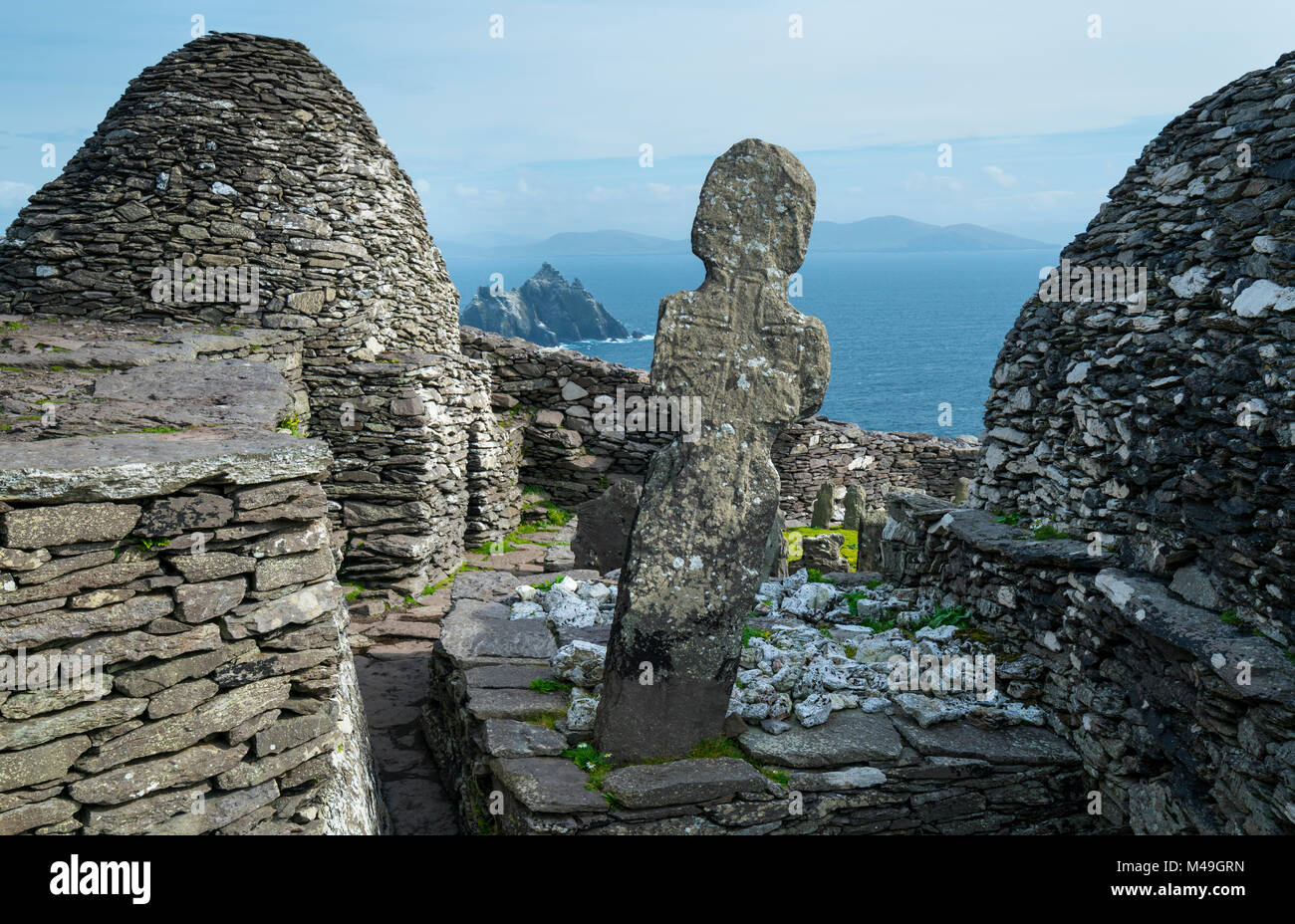 Kloster auf Skellig Michael, Skellig Inseln Weltkulturerbe, County Kerry, Irland, Europa. September 2015. Stockfoto