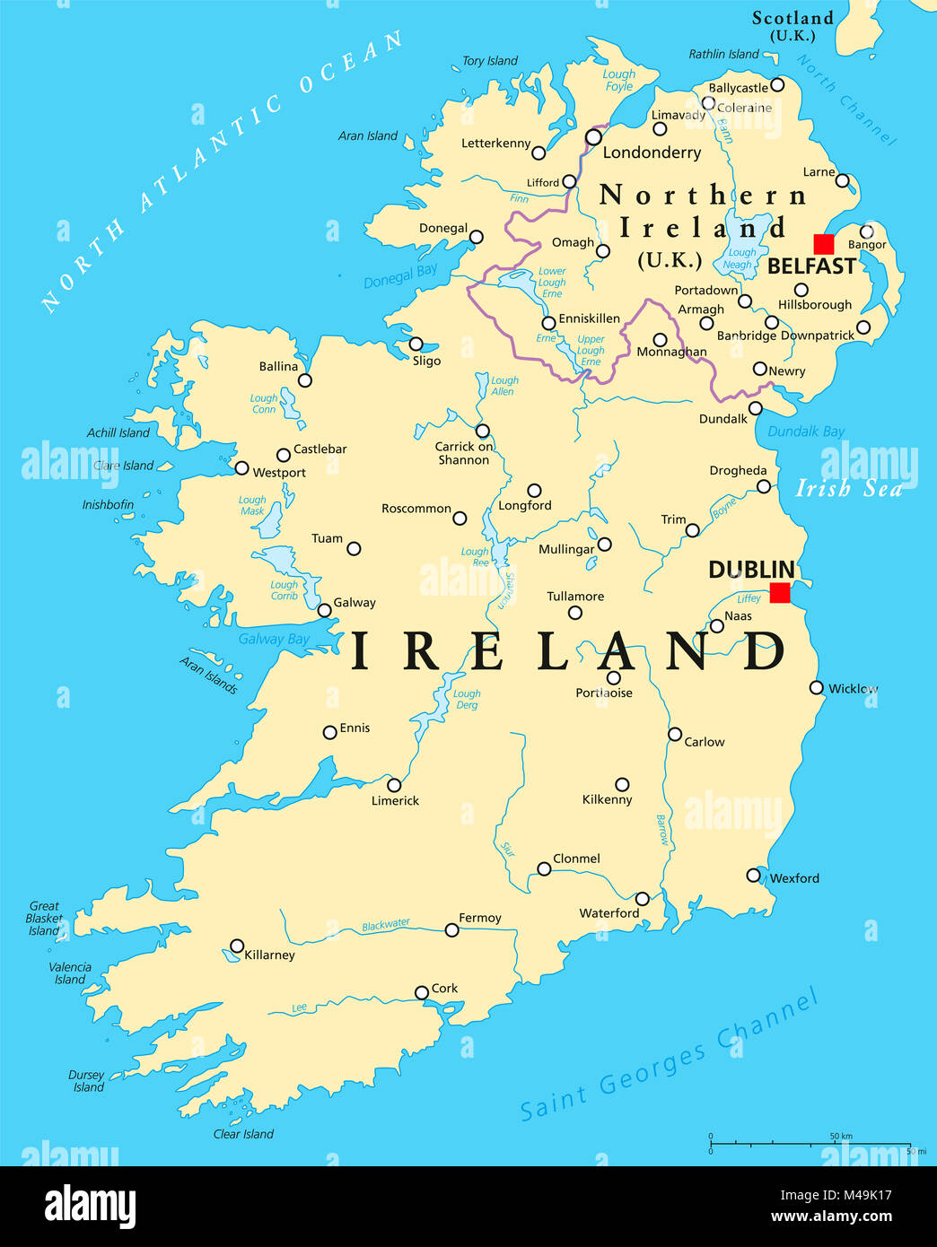 Irland Und Nordirland Politische Karte Mit Hauptstdten Dublin Und