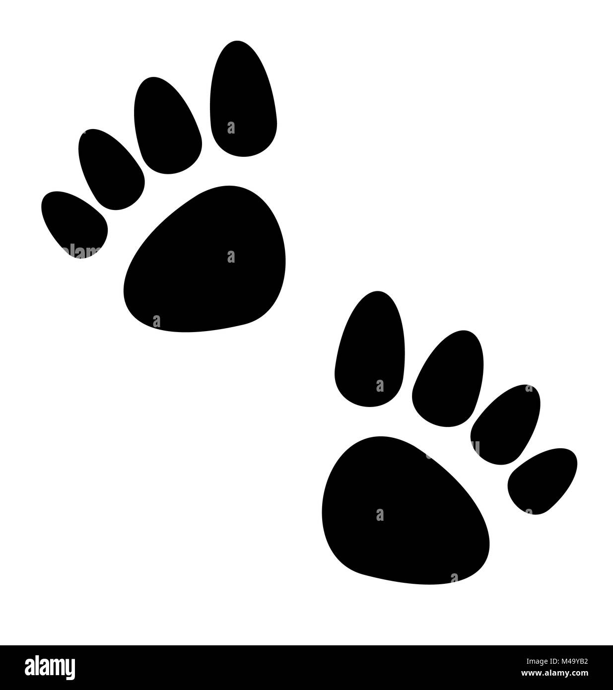 Schwarze Tiere Pfoten print isoliert auf weißem Hintergrund Stockfoto