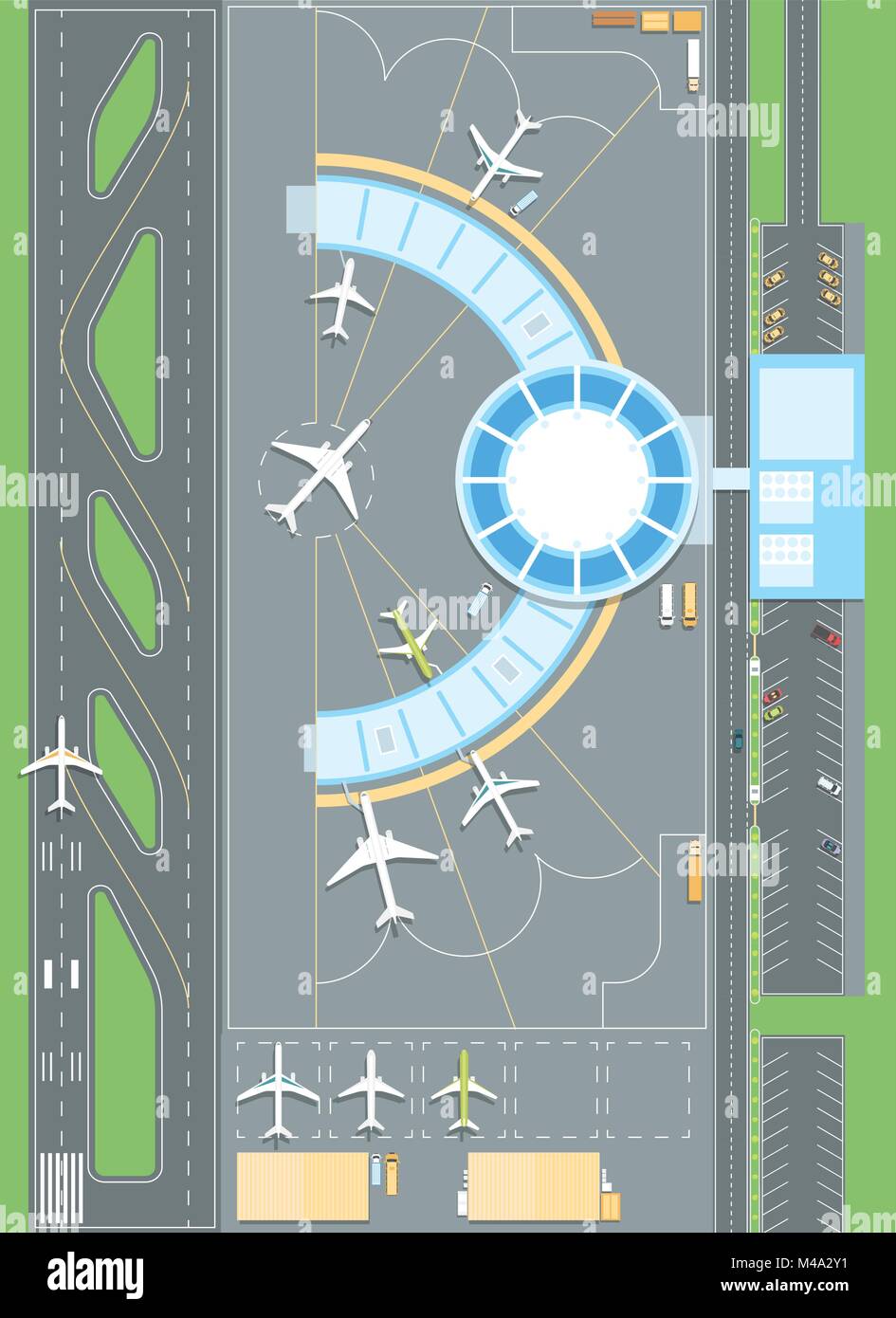 Blick von oben auf den Flughafen - moderne Vektor bunte Illustration Stock Vektor
