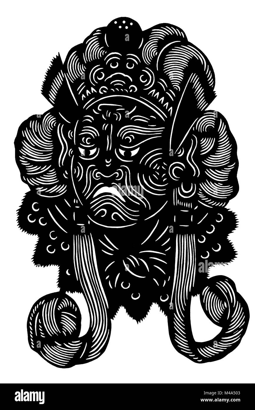 Silhouette der chinesischen Oper Masken, isoliert auf weißem Hintergrund Stockfoto