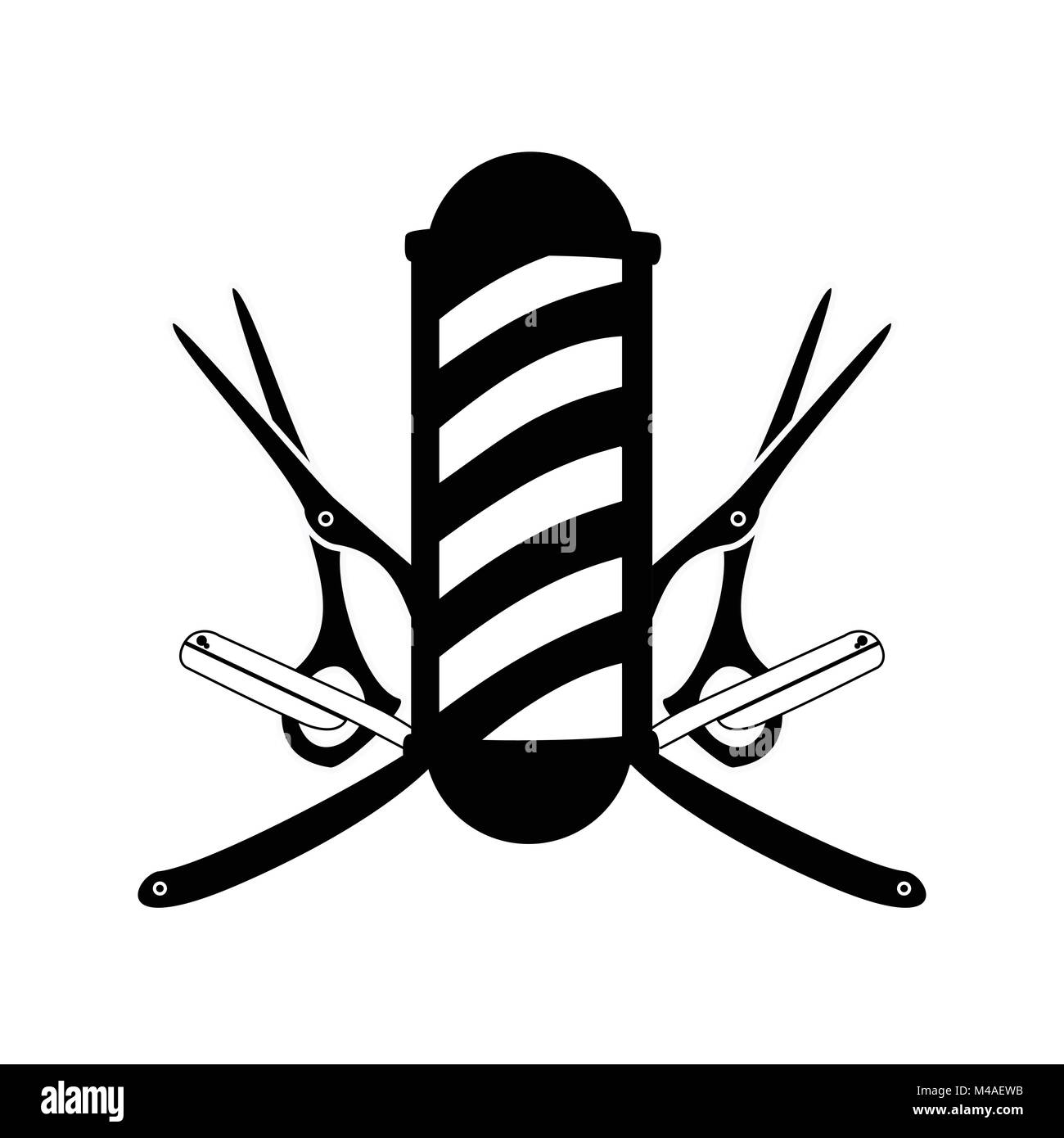Barber Pole mit Schere und Rasierer Abzeichen Emblem Symbol Vector Graphic Design Stock Vektor