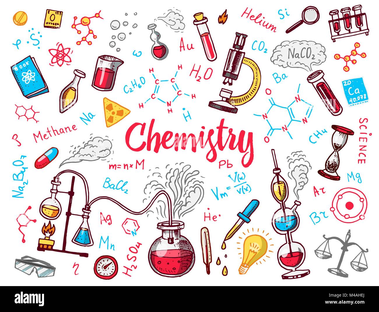 Chemie Der Symbole Festlegen Schiefertafel Mit Elemente Formeln Atom Reagenzglas Und Laborgeraten Labor Arbeitsbereich Und Reaktionen Forschung Wissenschaft Bildung Medizin Graviert Hand Gezeichnet Stock Vektorgrafik Alamy