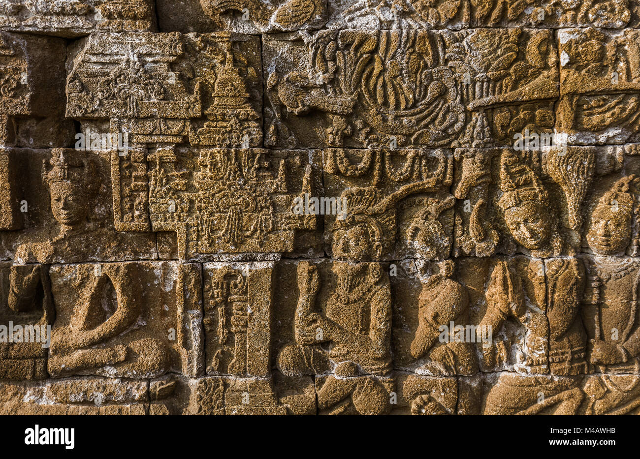 Bas-Relief in Borobudur buddhistischen Tempel - Insel Java Indonesien Stockfoto