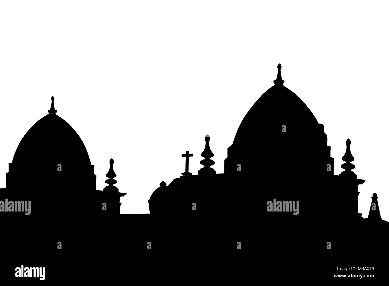 Katholische Kirche Silhouetten auf weißem Hintergrund Stockfoto