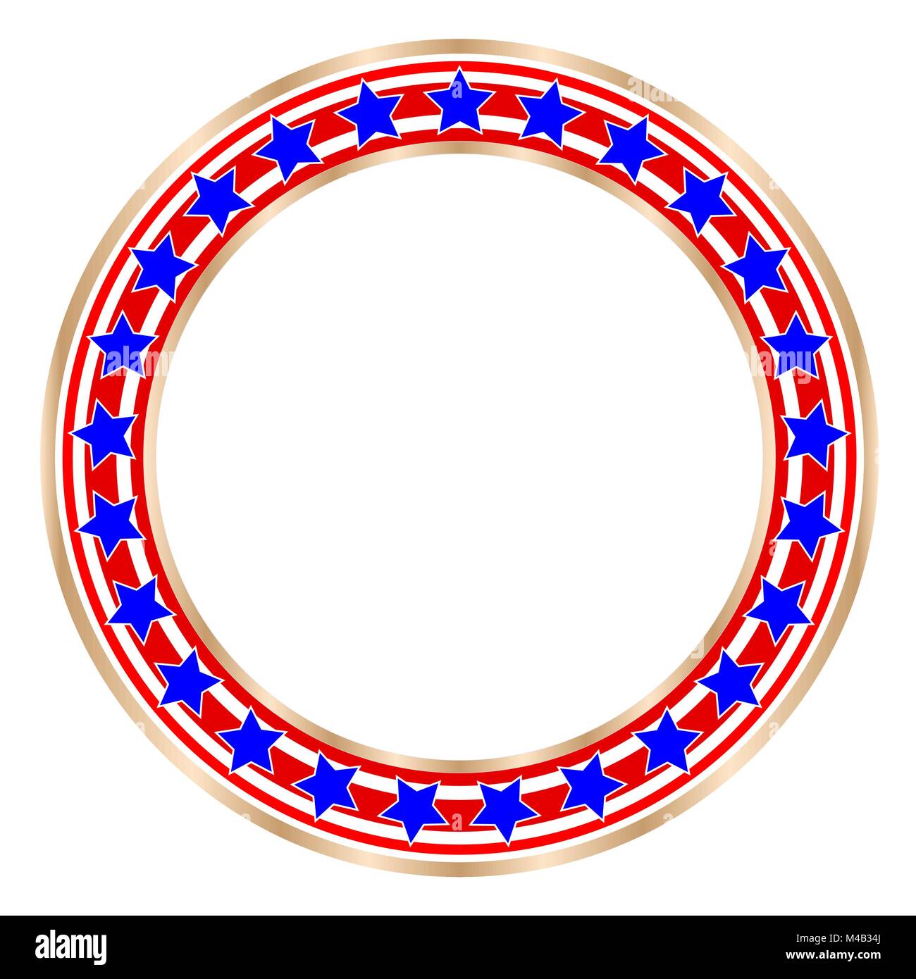 Goldener runder Rahmen mit amerikanischen Flaggensymbolen Vektorbild Stock Vektor