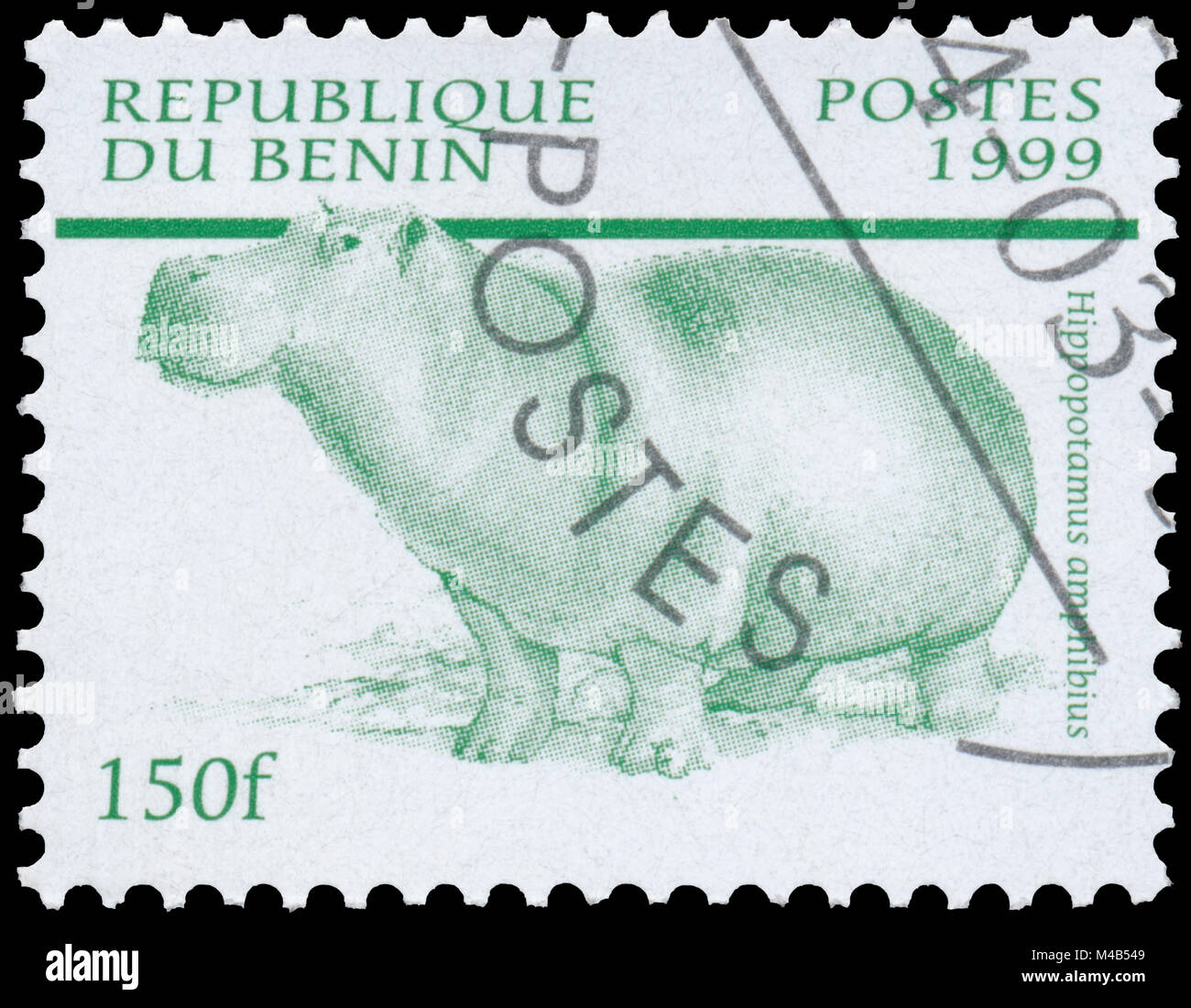 BUDAPEST, Ungarn - 11. Februar 2017; Stempel gedruckt in Benin aus der Ausgabe der "DUGONGS" [SÄUGETIERE' zeigt Flusspferd (Hippopotamus amphibius), ca. 1999 Stockfoto