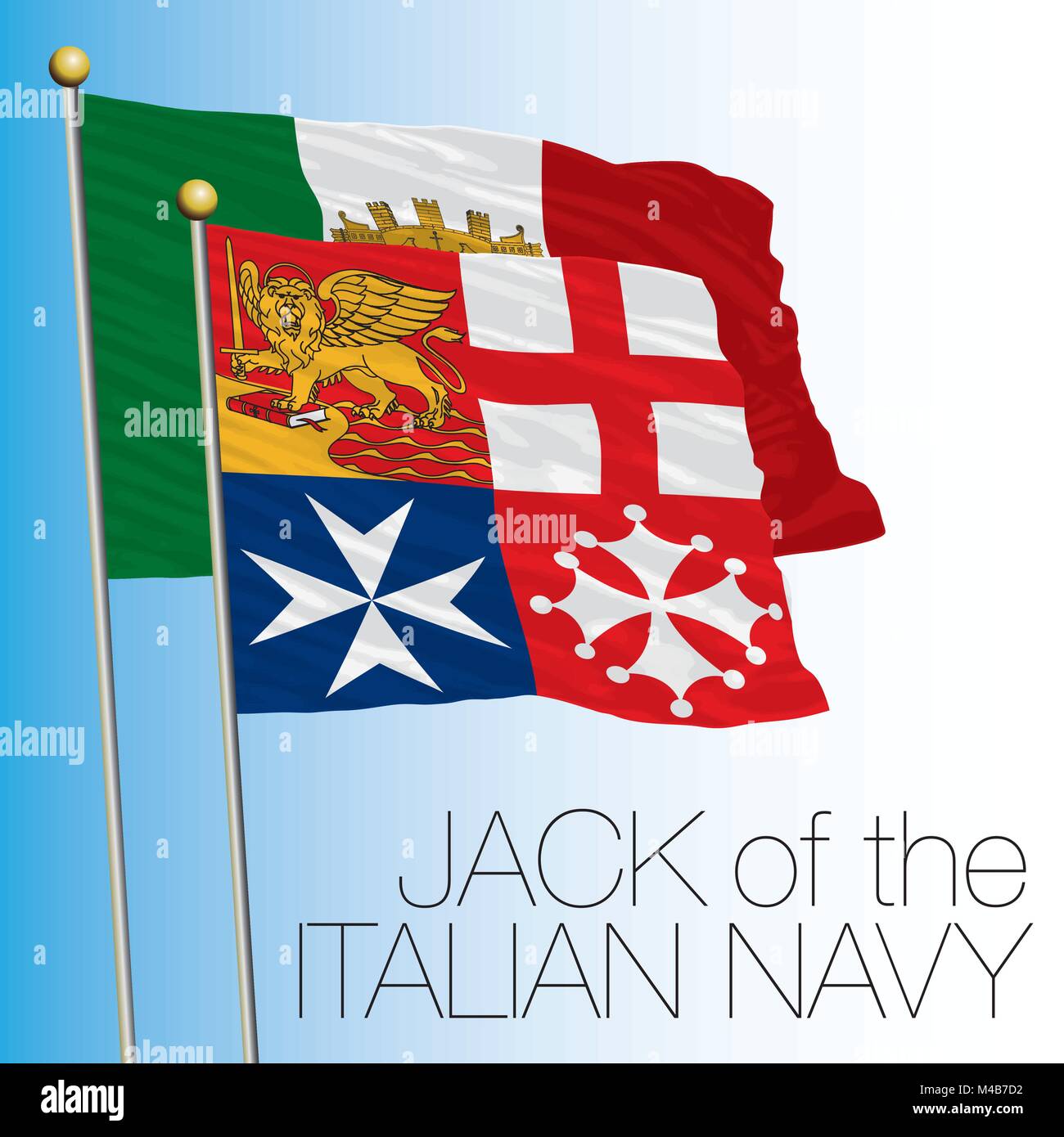 Italienische Marine Jack Flagge, Italienische Republik, Italien, Europäische Union Stock Vektor