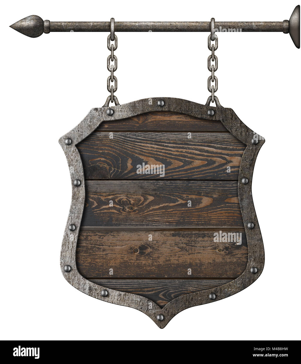 Altes holz Schild Schild mit Ketten 3D-Darstellung Stockfoto