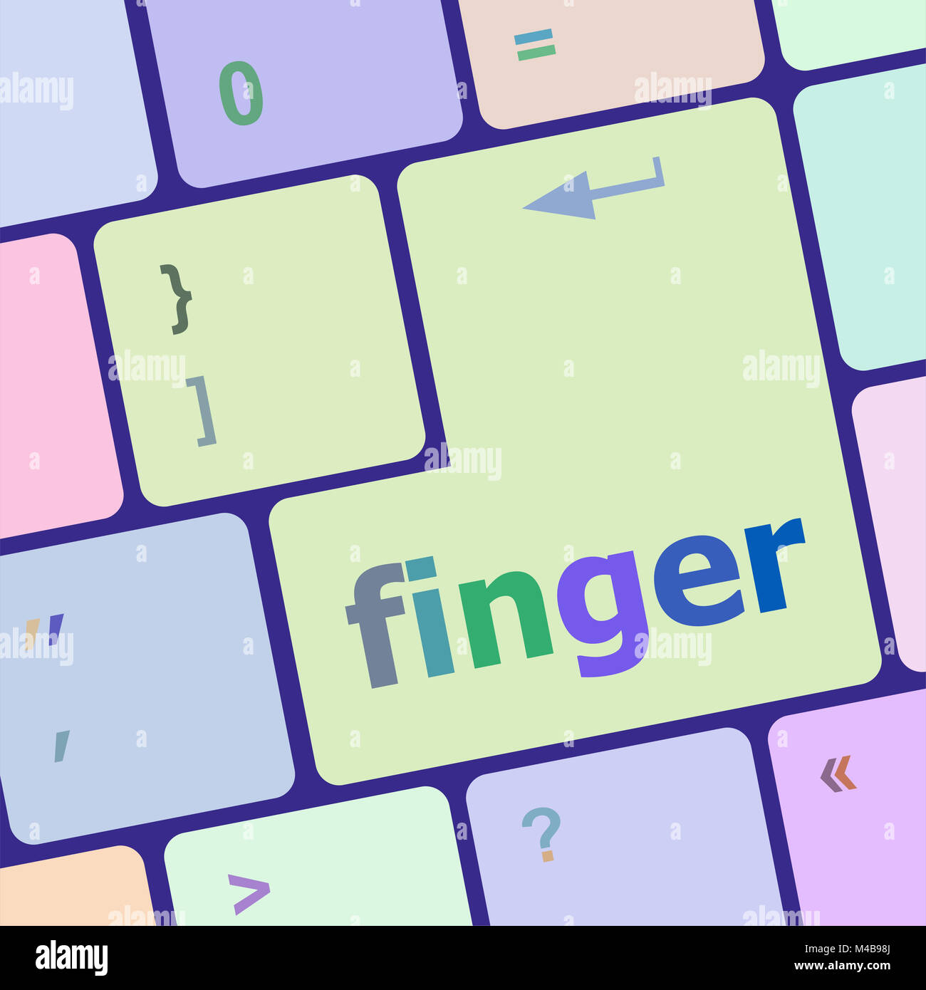 Finger-Wort über Tastatur, Notebook Computer-Taste Stockfoto
