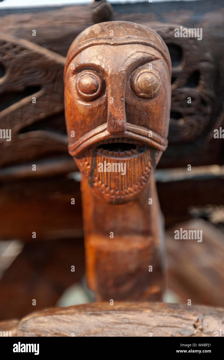 Holzschnitzerei Kopf in Viking Ship Museum, Huk Aveny, Oslo, Norwegen Stockfoto