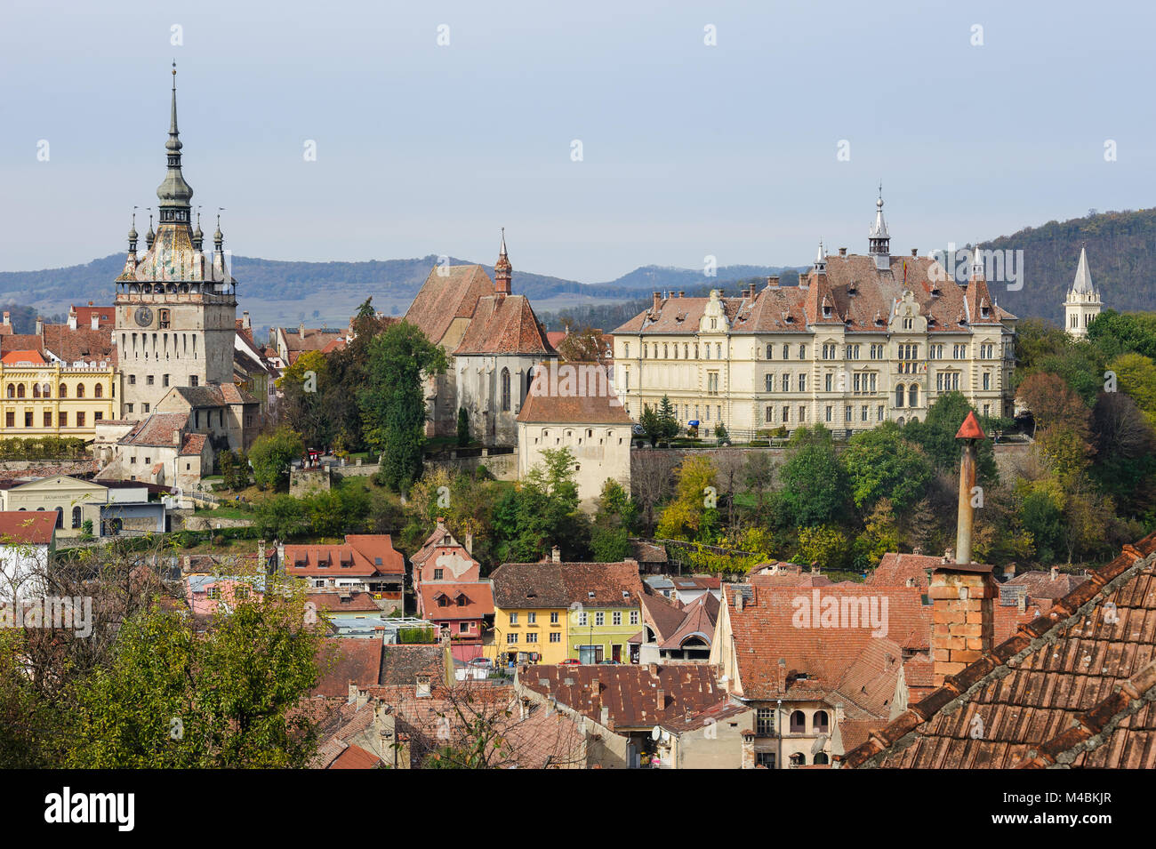 Blick über Stadt Sighisoara, Rumänien Stockfoto