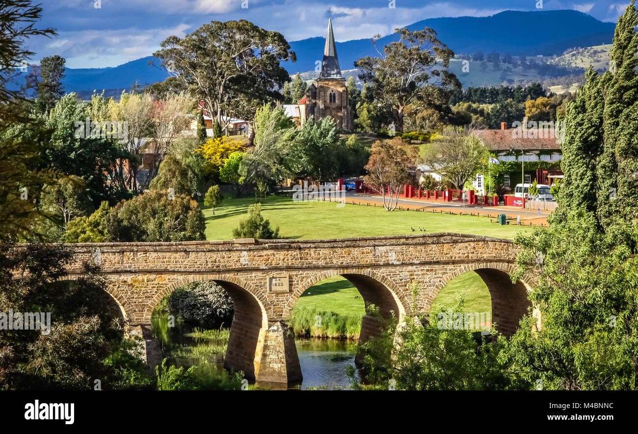 Brücke und Stadtbild von Richmond in Tasmanien, Australien Stockfoto