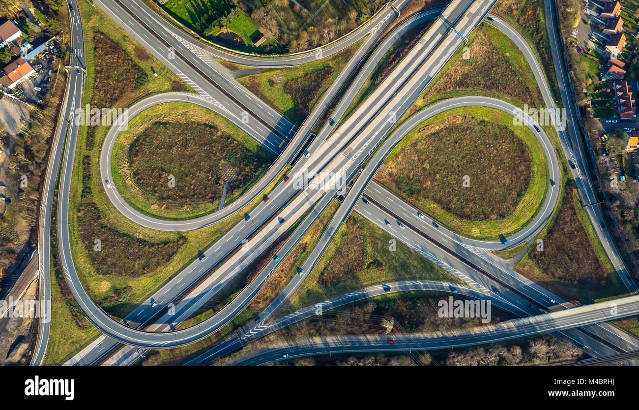 Autobahnkreuz Herne, Autobahn A43 und der Autobahn A43, Autobahn, Bundes Autobahnnetz, Verkehrsinfrastruktur Stockfoto