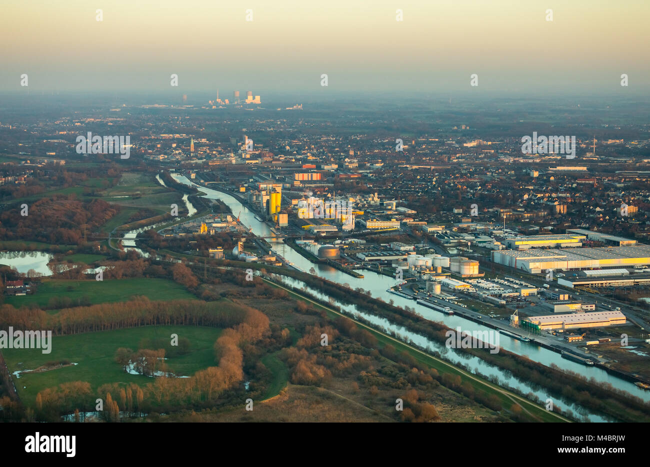Luftaufnahme, Hafen Hamm, Ölmühle Brökelmann, Boelio, Lippe, Datteln-Hamm-Kanal, Hamm, Ruhrgebiet, Nordrhein-Westfalen Stockfoto