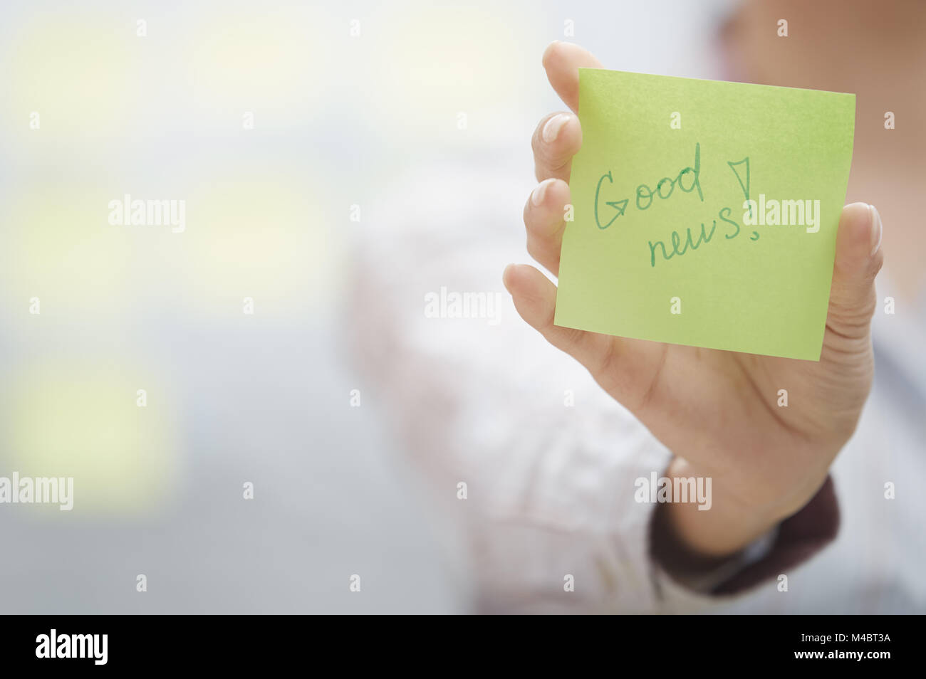 Gute Nachrichten Text auf Kleber Hinweis Stockfoto Gute Nachrichten Text auf Kleber Hinweis Stockfoto