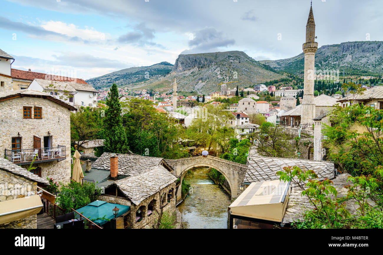 Blick auf die Altstadt von Mostar, Bosnien Stockfoto