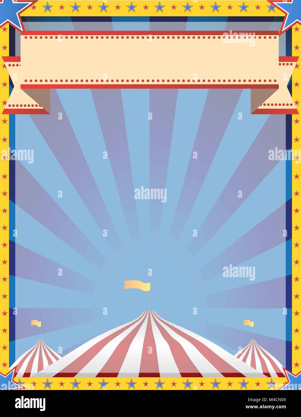 Ein Bild von einer vertikalen Zirkus Hintergrund mit Zelt und Star Grenze. Stock Vektor