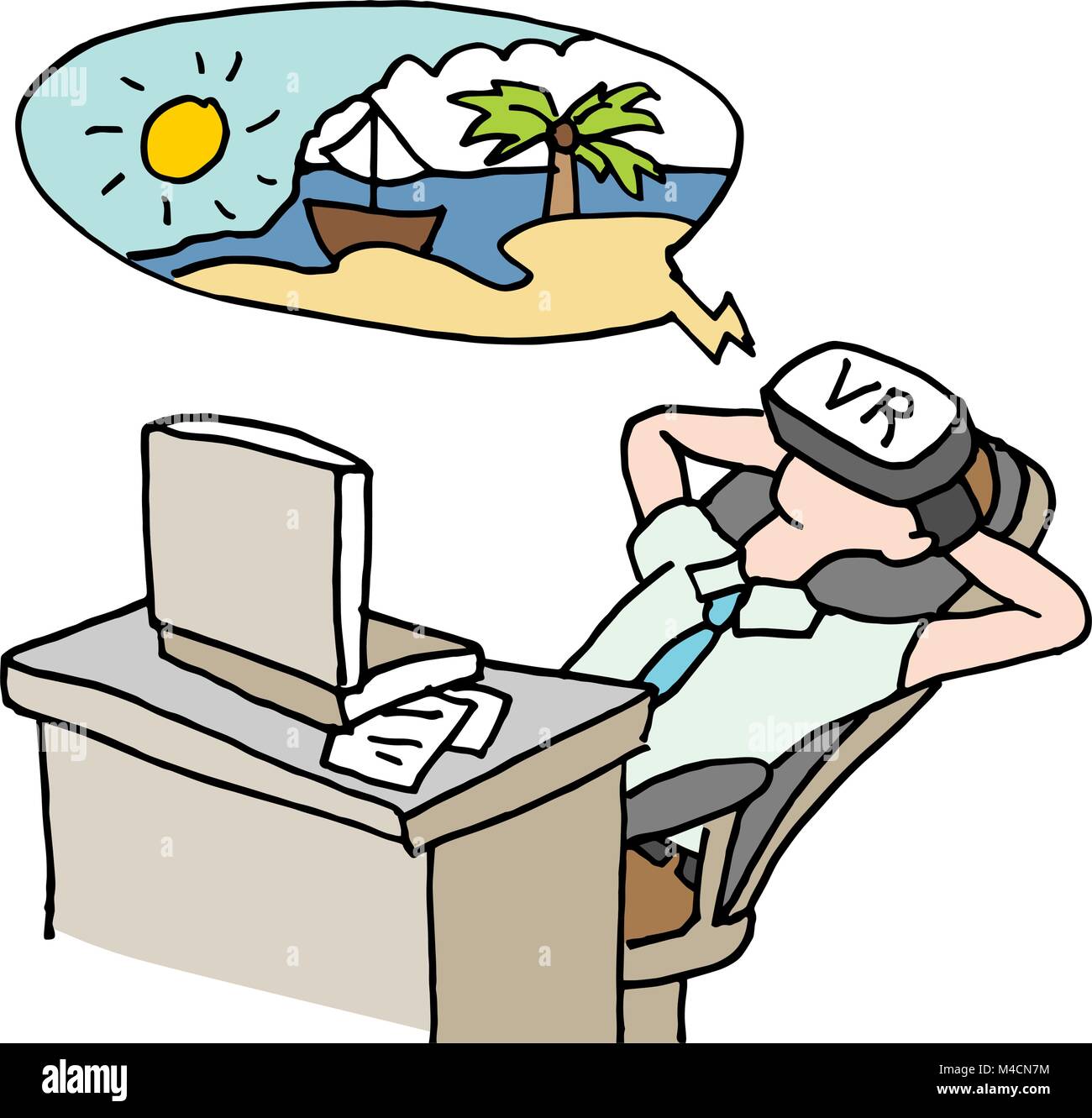 Ein Bild von einem Geschäftsmann virtuelle Realität Urlaub. Stock Vektor