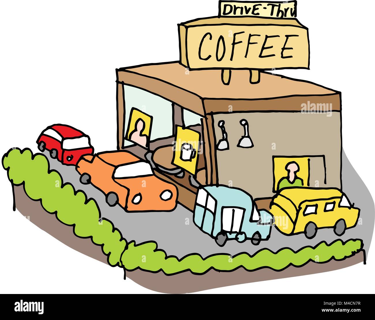 Ein Bild von einer Fahrt durch Coffee Shop. Stock Vektor