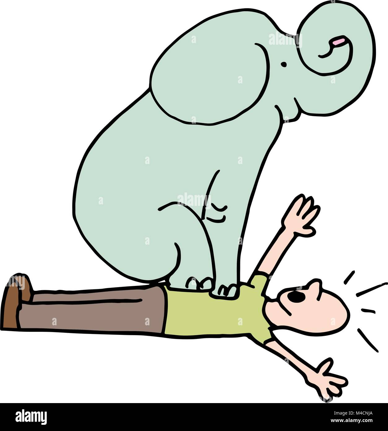 Ein Bild von einem Elefanten auf Mann Brust Asthma. Stock Vektor