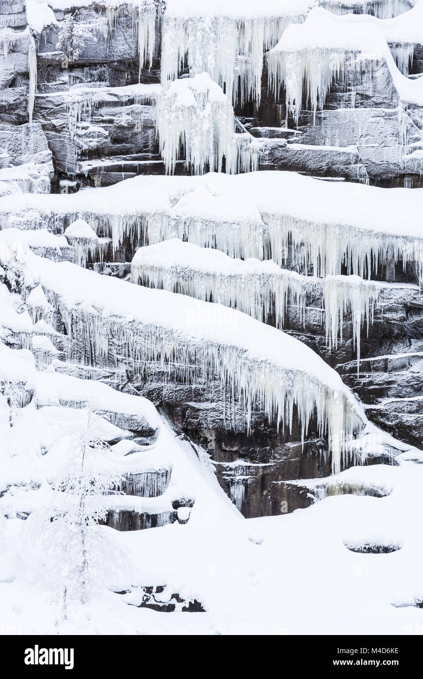 Gefrorene Wasserfälle, Lappland, Finnland Stockfoto