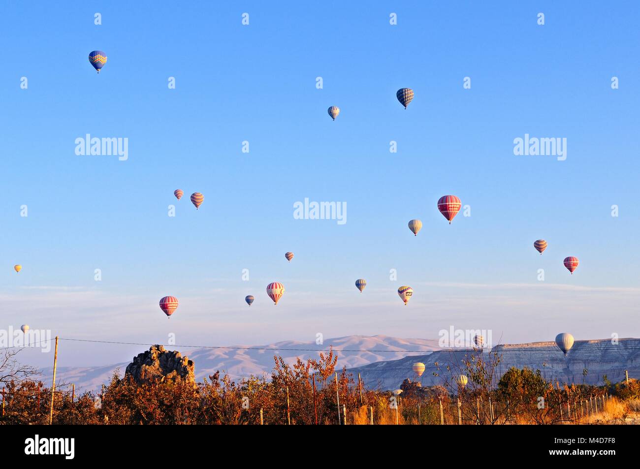 Volle Himmel über Kappadokien mit Heißluftballons Stockfoto