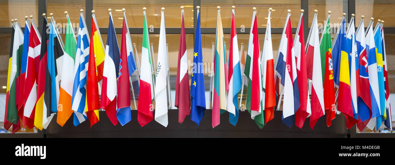 Flaggen der Europäischen Union Stockfoto