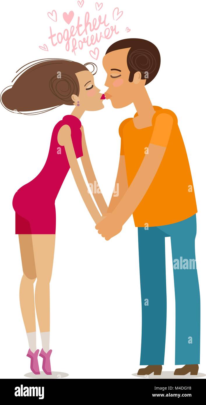 Für immer zusammen. Verliebtes paar Küssen halten sich an den Händen. Cartoon Vector Illustration in flacher Bauweise Stock Vektor
