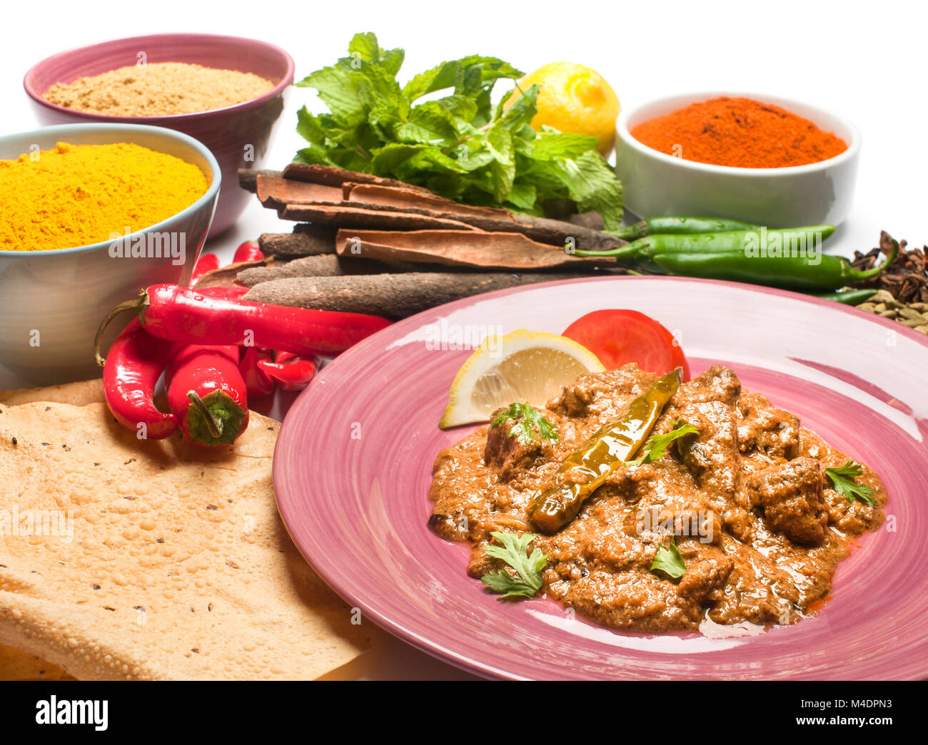 Rogan josh Indisches Gericht und die Zutaten Stockfoto
